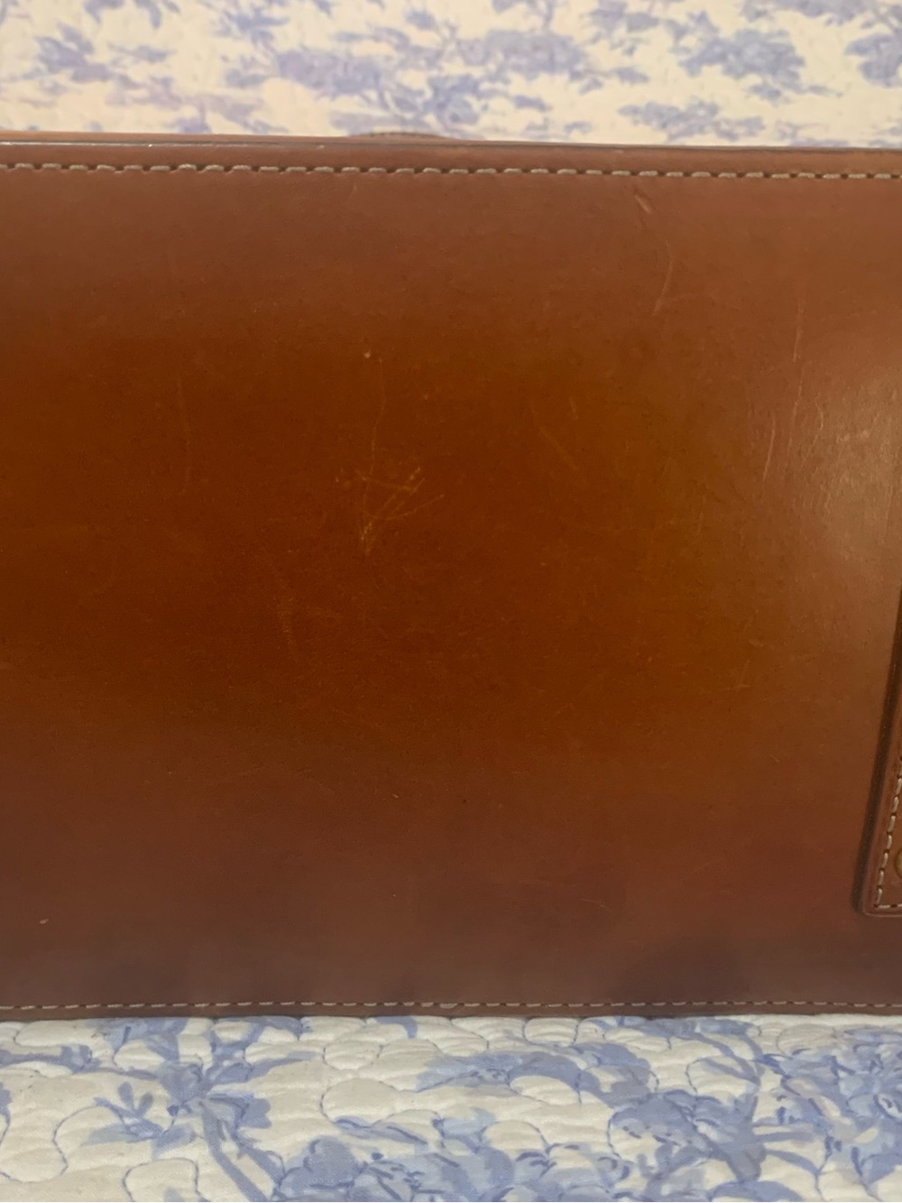 Dooney & Bourke Blue Textured Satchel with Brown Leather Trim - Picture 4 of 10